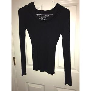 Black Drop Neck Sweater/Shirt